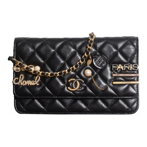 CHANEL Sheepskin WOC Кошелек на цепочке Чехол для телефона Сумка через плечо Женская Черный