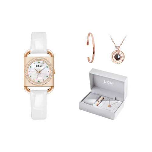 DOM Кварцевый механизм кожаный ремешок из коровьей кожи женские часы белый циферблат