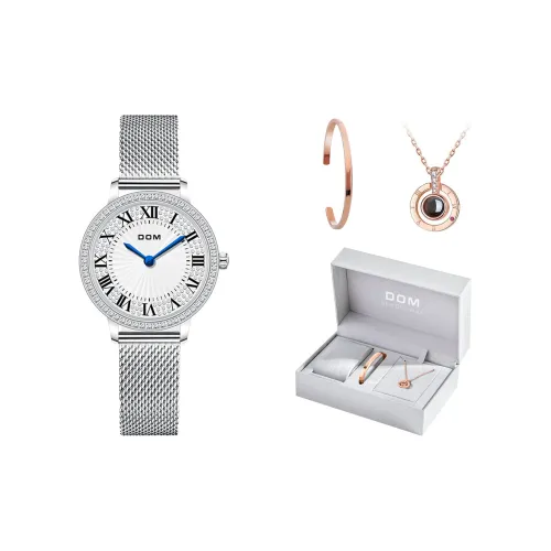 DOM Кварцевый механизм стальной ремешок женские часы белый циферблат