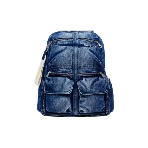 Desigual Ткань Рюкзак Большой Женский Средний Темно-синий Деним