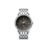 Серебряный Hands, черный циферблат, стальной браслет, кожаная коробка