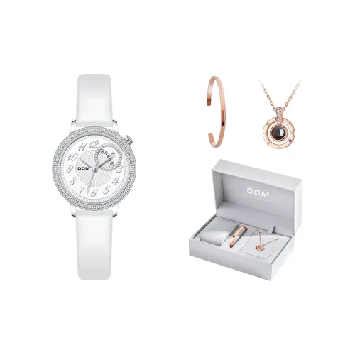 DOM Кварцевый механизм кожаный ремешок из коровьей кожи женские часы белый циферблат