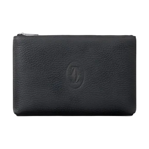 Cartier Сумка-клатч, Маленькая Модель, Must De Cartier Телячья Кожа Темно-серого Цвета, Палладиевая Отделка