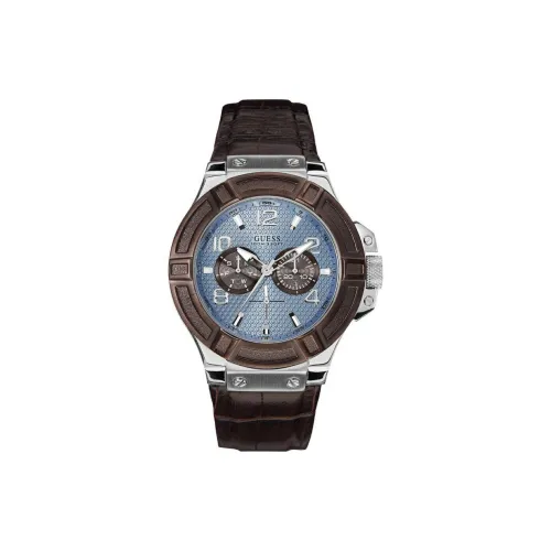 GUESS Наручные часы Кварцевый механизм Кожаный ремешок 46 мм Синий циферблат Мужские часы