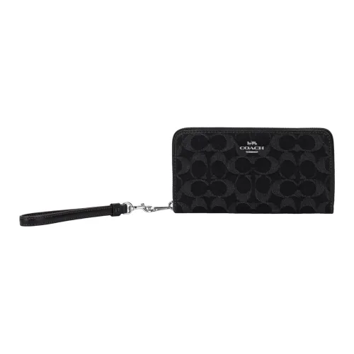 COACH Zip Around Denim Wallet Small Women's Black