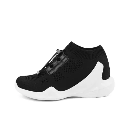 He Jinchang Casual MID Топ Черный [Незаметный скрытый каблук 8 см] Женские