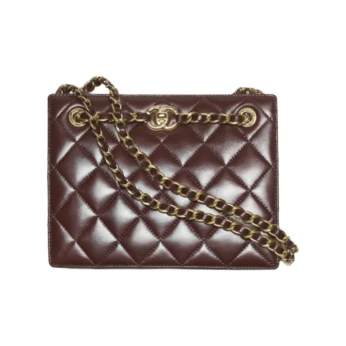 CHANEL Lambskin Tote Bag Shopping Bag Shoulder Bag Handbag Small Women's Dark Brown