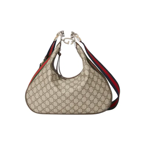 GUCCI Attache Холст Сумка через плечо Сумка на плечо Средняя Женская Бежевый и Эбеновое дерево