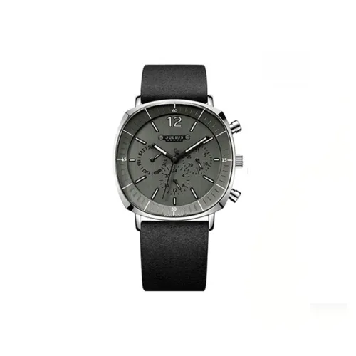 JULIUS JL THREE Eye Six Needle Ночной свет Кварцевый механизм Натуральная кожа Ремень Часы Мужские часы Черный циферблат