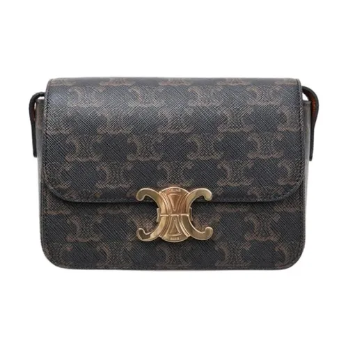 CELINE Triomphe Корова Кожа Коробка Сумка Сумка через плечо Сумка на плечо Женская Коричневая