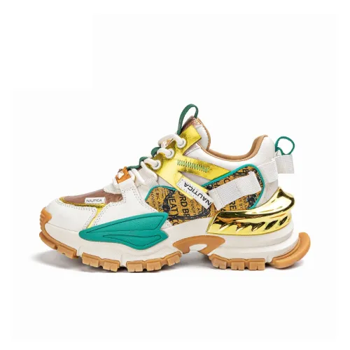 NAUTICA Устойчивые к истиранию Баланс Увеличение Высоты Низкий Топ Кроссовки с Толстой Подошвой Женские Белые Зеленые