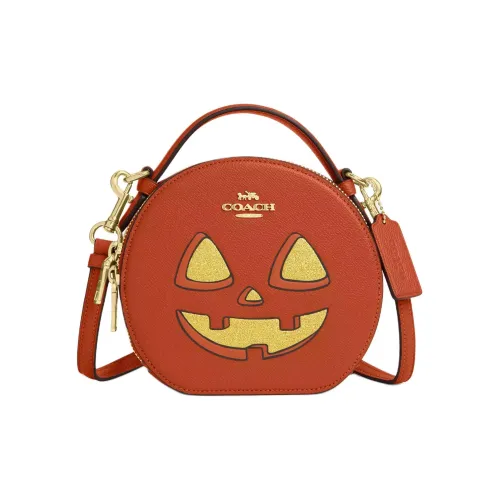 COACH Canteen Крестообразная текстура Кожа Сумка через плечо Сумка Маленькая Женская Золотая Многоцветная Deep Апельсин