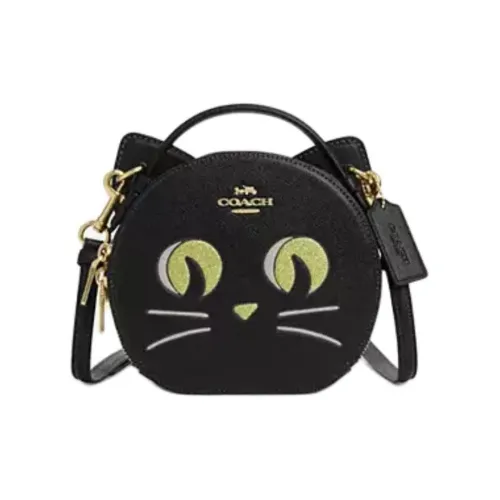 COACH Canteen Крестообразная текстура Кожа Сумка через плечо Сумка Маленькая Женская Золотая и Черная