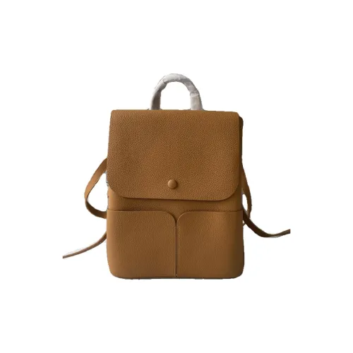 NIUMJ Рюкзак из крупнозернистой текстуры коровьей кожи стандартный женский черный экрю цвет печенья коричневый светлый хаки