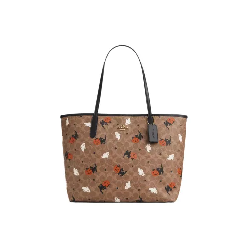 COACH Городская Сумка Tote из Покрытого Холста Сумка для покупок Сумка через плечо Сумка для женщин Коричневый и Многоцветный