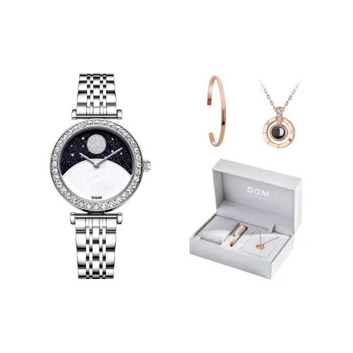 DOM Sun Moon Star Collection Кварцевый механизм Часы Женские Черный циферблат