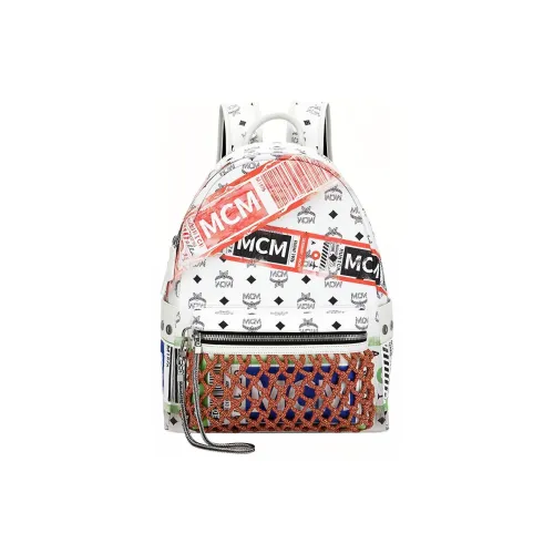 MCM Stark Visetos Покрытый холст с кожаными вставками большой унисекс белый рюкзак