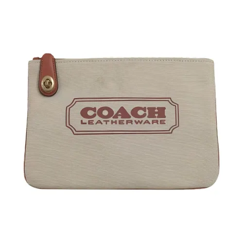 COACH Pouch Холст Панелированная Кожа Детали Холст Клатч Женская Бежевая и Коричневая