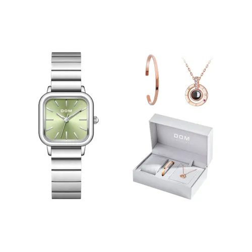 DOM Кварцевый механизм нержавеющая сталь ремешок часы женские зеленый циферблат