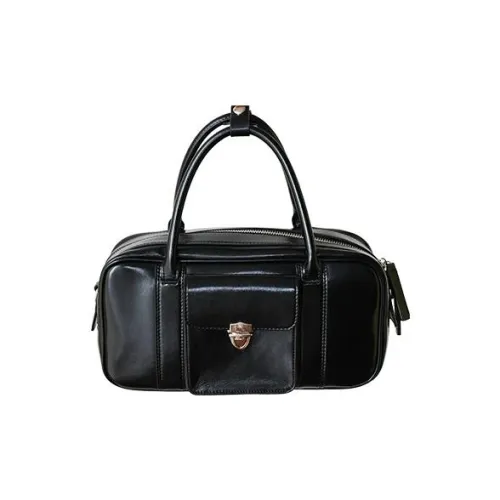 Yamaguchi Mioko Корова Кожа Бостон Сумка Через плечо Одно плечо Сумка Унисекс Классический Черный