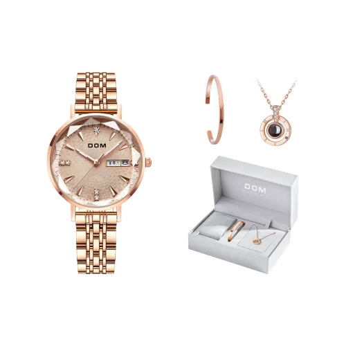 DOM Женские часы Коробка Повседневный And Универсальный Золотой циферблат Кварцевый механизм