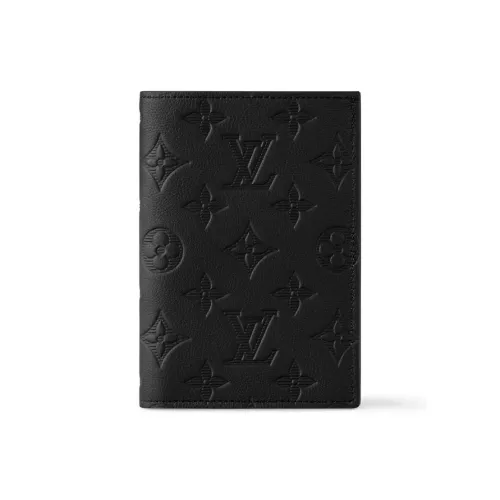 LOUIS VUITTON Monogram SHADOW Тисненая Коровья Кожа Держатель для Паспорта Мужской Черный