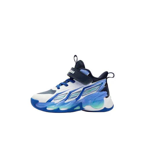 QIAODAN Slip-resistant Abrasion-resistant Low Top Детские баскетбольные кроссовки Белый Синий для детей 3-7 лет