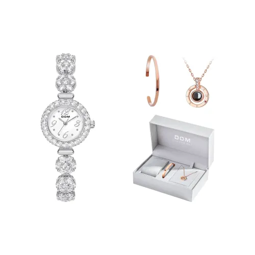 DOM Кварцевый механизм ремешок из нержавеющей стали женские часы белый циферблат