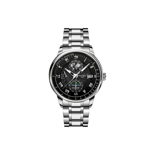 AIYISHI Earth Series Кварцевый механизм Нержавеющая сталь Ремешок Часы Мужские часы Черный циферблат