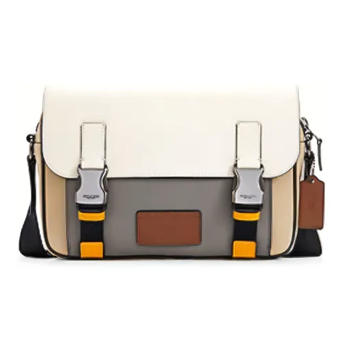 COACH Track Кожа Курьерская Сумка Сумка через плечо Средняя Мужская Белая и Серый Лайм