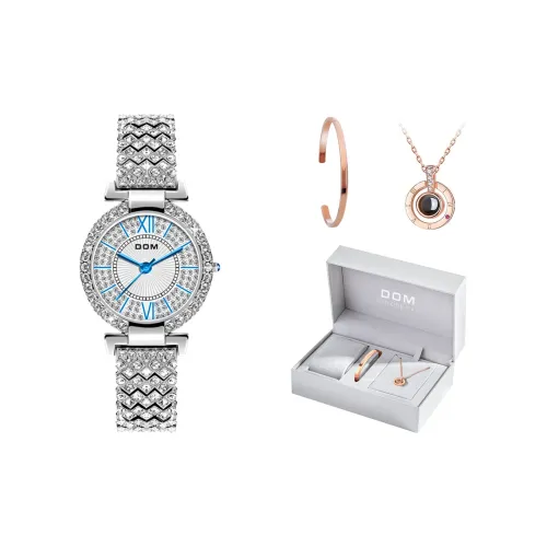 DOM Кварцевый механизм ремешок из нержавеющей стали женские часы белый циферблат