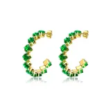 Серьги-кольца в форме зеленого ромба