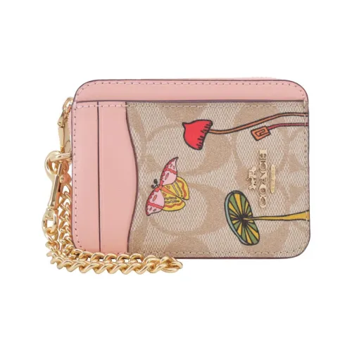 COACH Карточный чехол из кожи кошелек для монет держатель для карт маленький женский розовый хаки