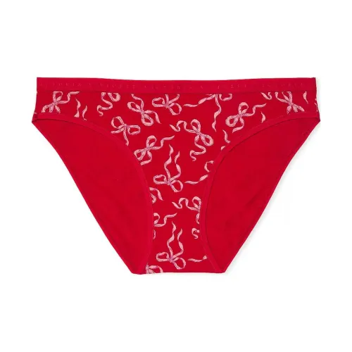Victoria's Secret Эластичный хлопок Бикини Panty Красный Ground Розовый Bows Нижнее белье Женские 1 шт Красный