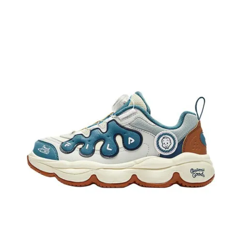 FILA KIDS BOA Slip-resistant Abrasion-resistant Low Top Детские баскетбольные кроссовки Белый Синий