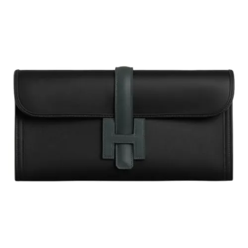 HERMES Jige Elan Swift Кожа Клатч Женские Черный Темно-зеленый