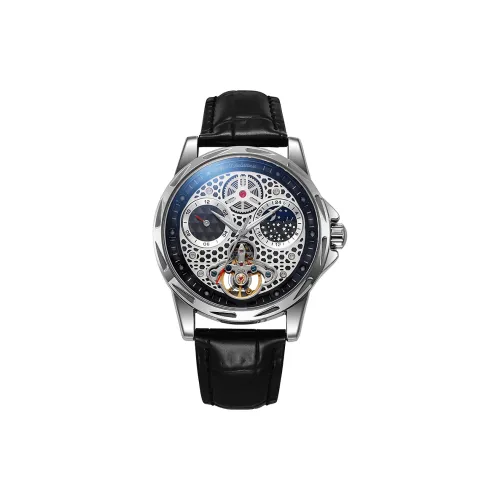 Dulunwe Автоматический механический механизм Кожаный ремешок Часы Мужские часы Черепный циферблат