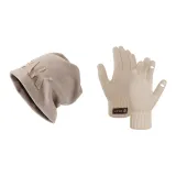 Двухкомпонентный комплект - Бежевые шапки и кепки + хаки перчатки