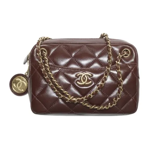 CHANEL Lambskin Camera Bag Crossbody Bag Mini Women's Dark Brown