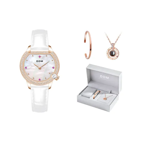 DOM Кварцевый механизм кожаный ремешок женские часы белый циферблат