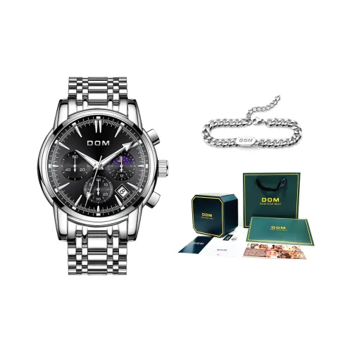 DOM Кварцевый механизм ремешок из нержавеющей стали мужские часы черный циферблат