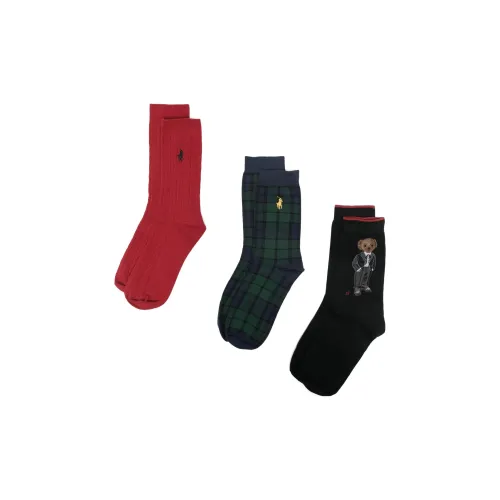 Polo Ralph Lauren FW24 Носки Crew Унисекс 3 пачки Алый + Морской Синий Лесной Зеленый + Черный