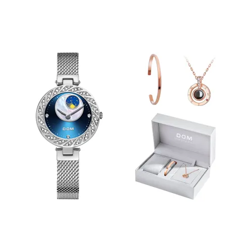 DOM Кварцевый механизм металлический ремешок женские часы синий циферблат