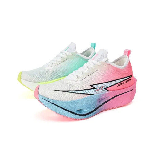 BYLEN Амортизаторы Shock Slip-resistant Низкий Топ Подлинная Карбоновая плита Беговые кроссовки Унисекс Несовпадающие Розовый зеленый