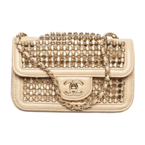 CHANEL Classic Flap CF Lambskin Сумка через плечо Мини Женская Бежевый Золотой