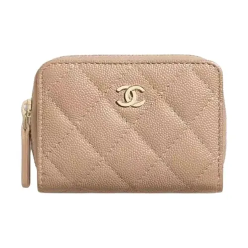 CHANEL Телячья кожа Держатель для карт Монетница Женская Абрикосовый