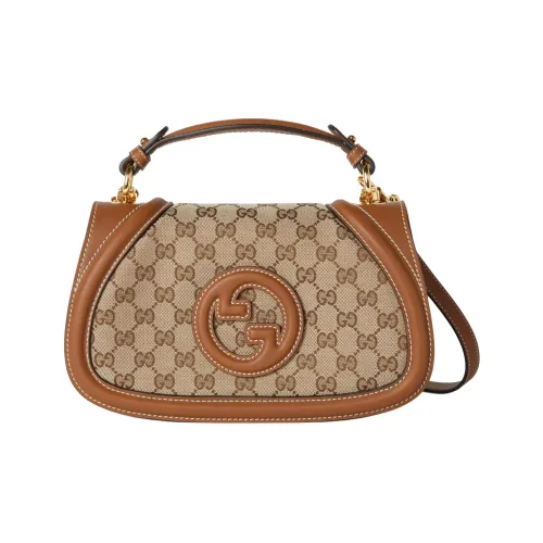 GUCCI Blondie Холст Сумка через плечо Сумка Маленькая Женская Бежевая и Эбеновая