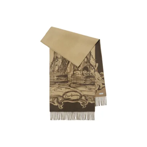 Burberry Шарф Из Кашемира С Принтом Tower Bridge Прямоугольная Форма Бахрома Жаккардовый Логотип Burberry