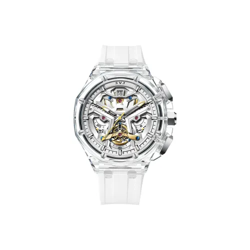 SVJ Черный циферблат Мужские часы Кварцевый механизм Резиновый ремешок Часы Мужские часы Черный циферблат