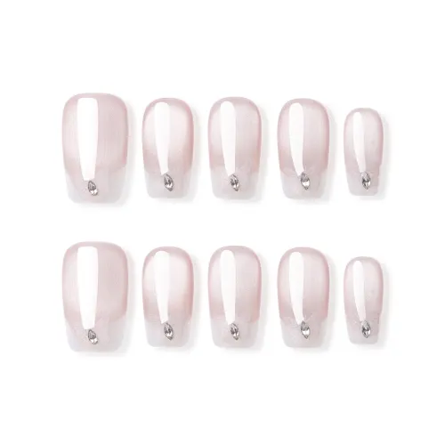 QUIET MOON Нефритовый Бабочка False Nail Средний LADDER Милый Французский Coquette Кошачий глаз 10 шт 1 комплект 14 мм